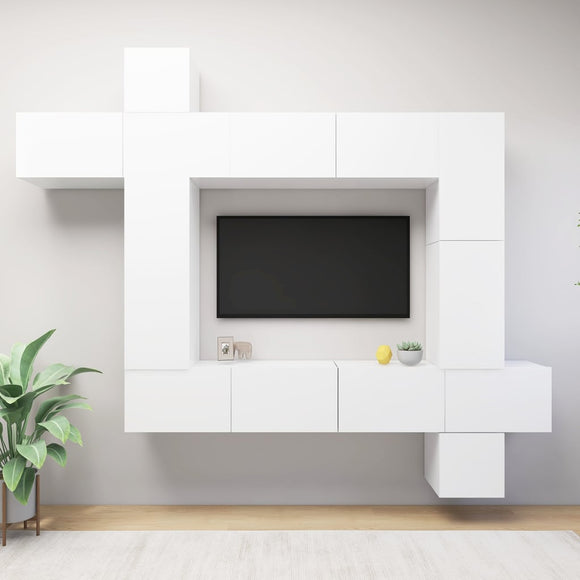 NNEVL 9 Piece TV Cabinet Set White Engineered Wood