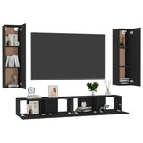 NNEVL 4 Piece TV Cabinet Set Black Chipboard