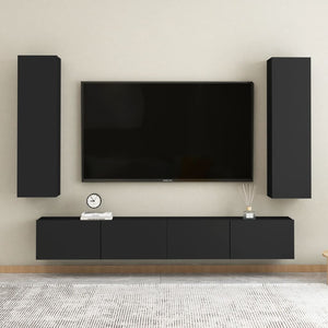 NNEVL 4 Piece TV Cabinet Set Black Chipboard