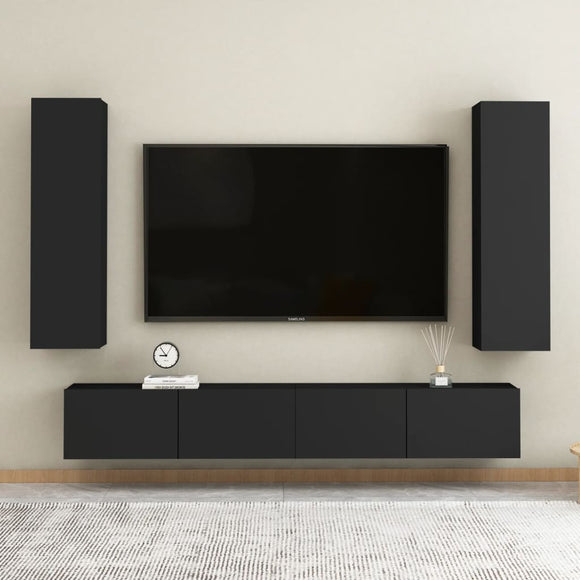 NNEVL 4 Piece TV Cabinet Set Black Chipboard