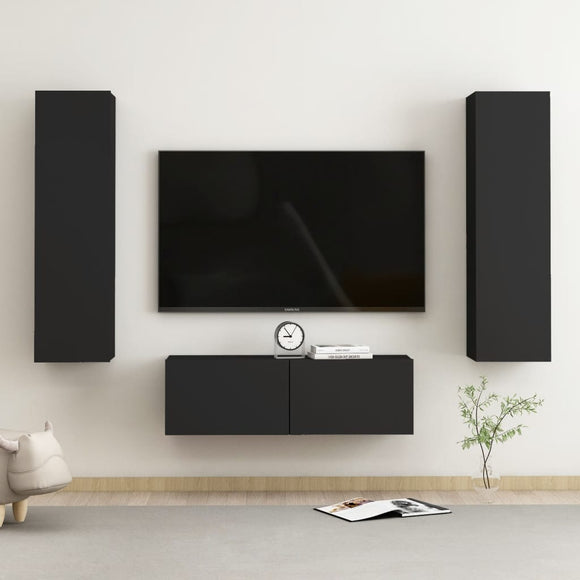 NNEVL 3 Piece TV Cabinet Set Black Chipboard