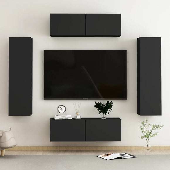 NNEVL 4 Piece TV Cabinet Set Black Chipboard