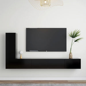 NNEVL 3 Piece TV Cabinet Set Black Chipboard