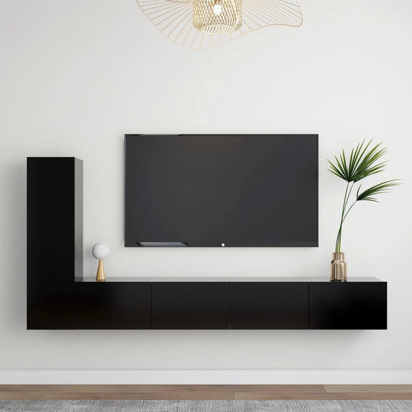 NNEVL 3 Piece TV Cabinet Set Black Chipboard