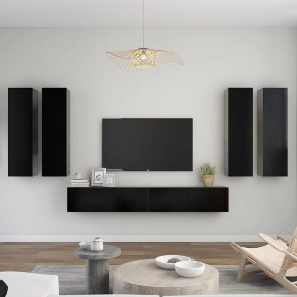 NNEVL 6 Piece TV Cabinet Set Black Chipboard