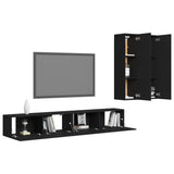 NNEVL 4 Piece TV Cabinet Set Black Chipboard