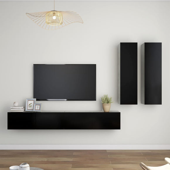 NNEVL 4 Piece TV Cabinet Set Black Chipboard