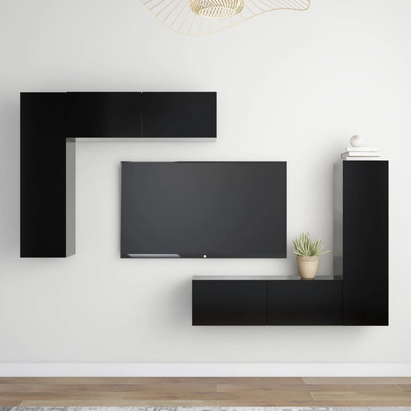 NNEVL 4 Piece TV Cabinet Set Black Chipboard