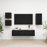 NNEVL 5 Piece TV Cabinet Set Black Chipboard