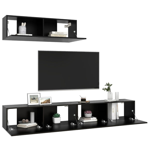 NNEVL TV Cabinets 3 pcs Black Chipboard