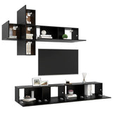 NNEVL 7 Piece TV Cabinet Set Black Chipboard