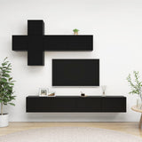 NNEVL 7 Piece TV Cabinet Set Black Chipboard