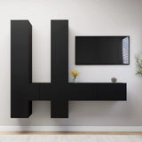 NNEVL 6 Piece TV Cabinet Set Black Chipboard