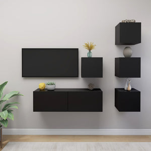 NNEVL 5 Piece TV Cabinet Set Black Chipboard