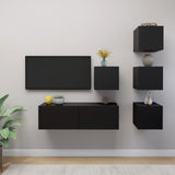NNEVL 5 Piece TV Cabinet Set Black Chipboard