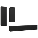 NNEVL 4 Piece TV Cabinet Set Black Chipboard