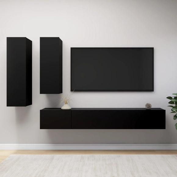 NNEVL 4 Piece TV Cabinet Set Black Chipboard