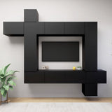 NNEVL 9 Piece TV Cabinet Set Black Engineered Wood