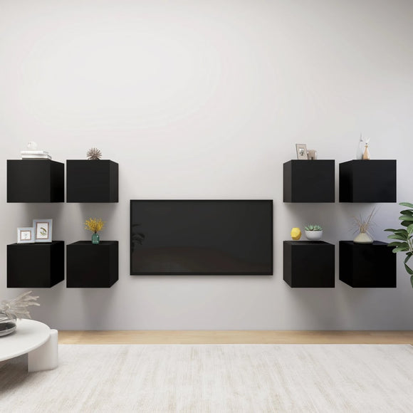 NNEVL Wall Mounted TV Cabinets 8 pcs Black 30.5x30x30 cm