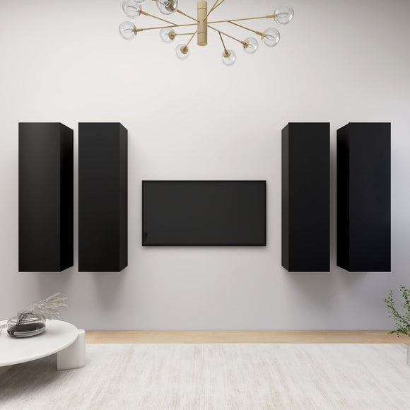 NNEVL TV Cabinets 4 pcs Black 30.5x30x110 cm Chipboard