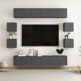 NNEVL 10 Piece TV Cabinet Set Grey Chipboard