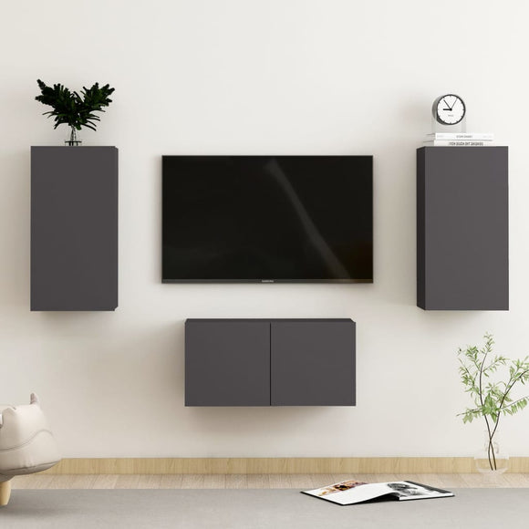 NNEVL 3 Piece TV Cabinet Set Grey Chipboard