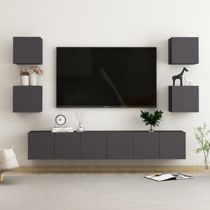 NNEVL 7 Piece TV Cabinet Set Grey Chipboard