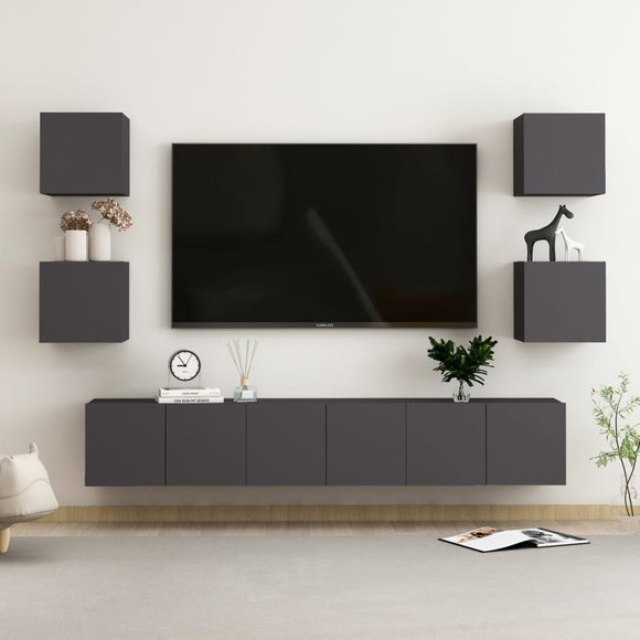 NNEVL 7 Piece TV Cabinet Set Grey Chipboard