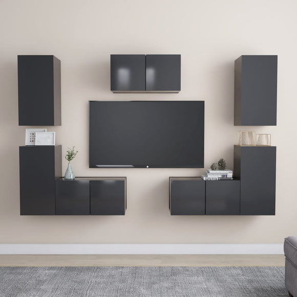 NNEVL 7 Piece TV Cabinet Set Grey Chipboard