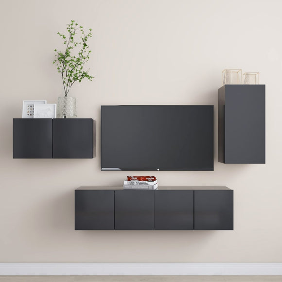 NNEVL 4 Piece TV Cabinet Set Grey Chipboard