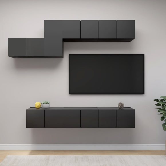 NNEVL 7 Piece TV Cabinet Set Grey Chipboard