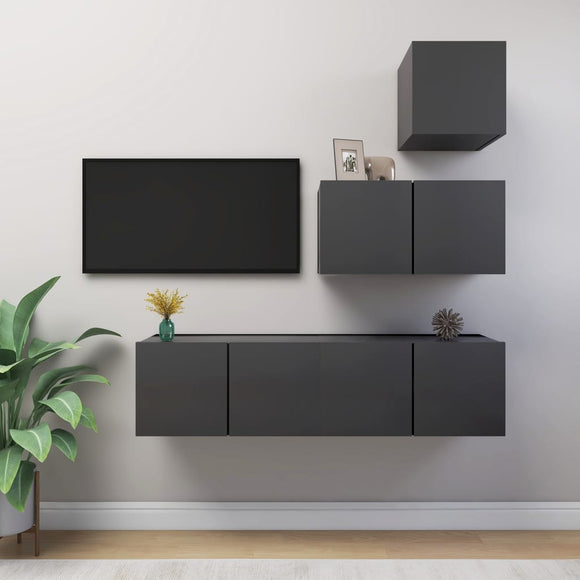 NNEVL 4 Piece TV Cabinet Set Grey Chipboard