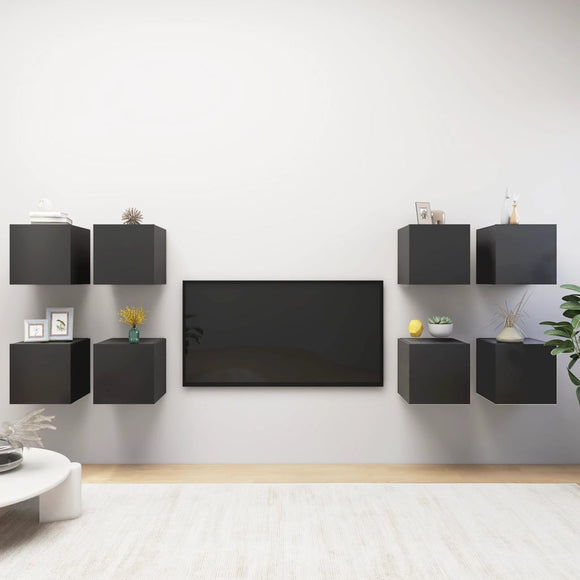 NNEVL Wall Mounted TV Cabinets 8 pcs Grey 30.5x30x30 cm