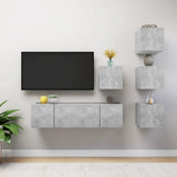 NNEVL 6 Piece TV Cabinet Set Concrete Grey Chipboard