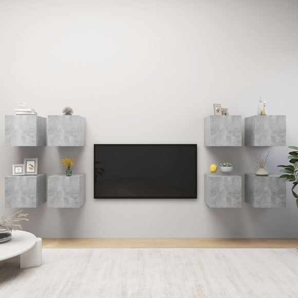 NNEVL Wall Mounted TV Cabinets 8 pcs Concrete Grey 30.5x30x30 cm