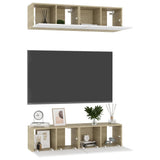 NNEVL TV Cabinets 4 pcs White and Sonoma Oak 60x30x30 cm Chipboard