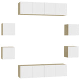 NNEVL 8 Piece TV Cabinet Set White and Sonoma Oak Chipboard