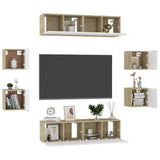 NNEVL 8 Piece TV Cabinet Set White and Sonoma Oak Chipboard