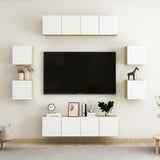 NNEVL 8 Piece TV Cabinet Set White and Sonoma Oak Chipboard