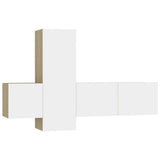 NNEVL 3 Piece TV Cabinet Set White and Sonoma Oak Engineered Wood