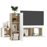 NNEVL 3 Piece TV Cabinet Set White and Sonoma Oak Engineered Wood