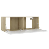 NNEVL 3 Piece TV Cabinet Set White and Sonoma Oak Engineered Wood
