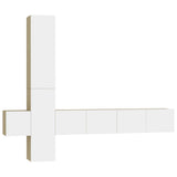 NNEVL 5 Piece TV Cabinet Set White and Sonoma Oak Engineered Wood