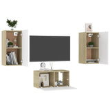 NNEVL 3 Piece TV Cabinet Set White and Sonoma Oak Chipboard