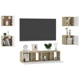 NNEVL 6 Piece TV Cabinet Set White and Sonoma Oak Chipboard