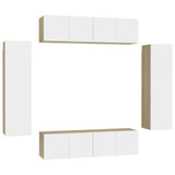 NNEVL 6 Piece TV Cabinet Set White and Sonoma Oak Chipboard