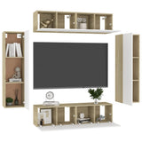 NNEVL 6 Piece TV Cabinet Set White and Sonoma Oak Chipboard