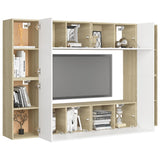 NNEVL 8 Piece TV Cabinet Set White and Sonoma Oak Chipboard