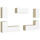 NNEVL 7 Piece TV Cabinet Set White and Sonoma Oak Engineered Wood