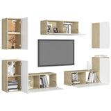 NNEVL 7 Piece TV Cabinet Set White and Sonoma Oak Engineered Wood
